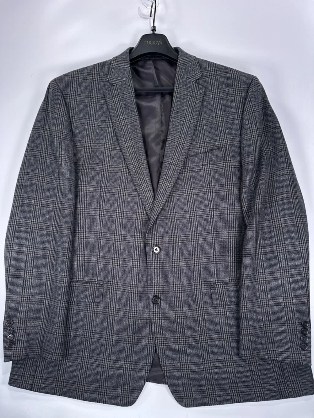 Lauren Ralph Lauren Blazer Two Button Double Vent Wool Plaid Grey 48L